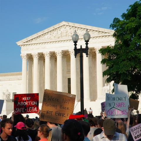 Protestors in front of the Supreme Court on May 3, after a leaked draft opinion showed the court was preparing to overturn Roe v. Wade and push women's rights back by half a century.
