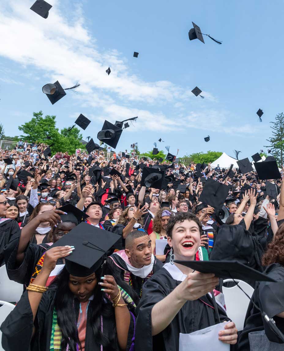 Cap toss at Vassar College’s 2022 Commenncement ceremony