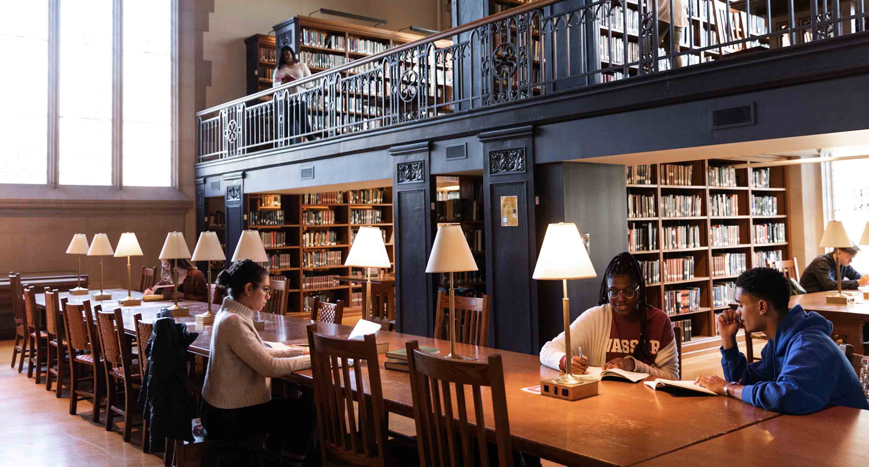 Students work in a reading room of the Thompson Memorial Library
