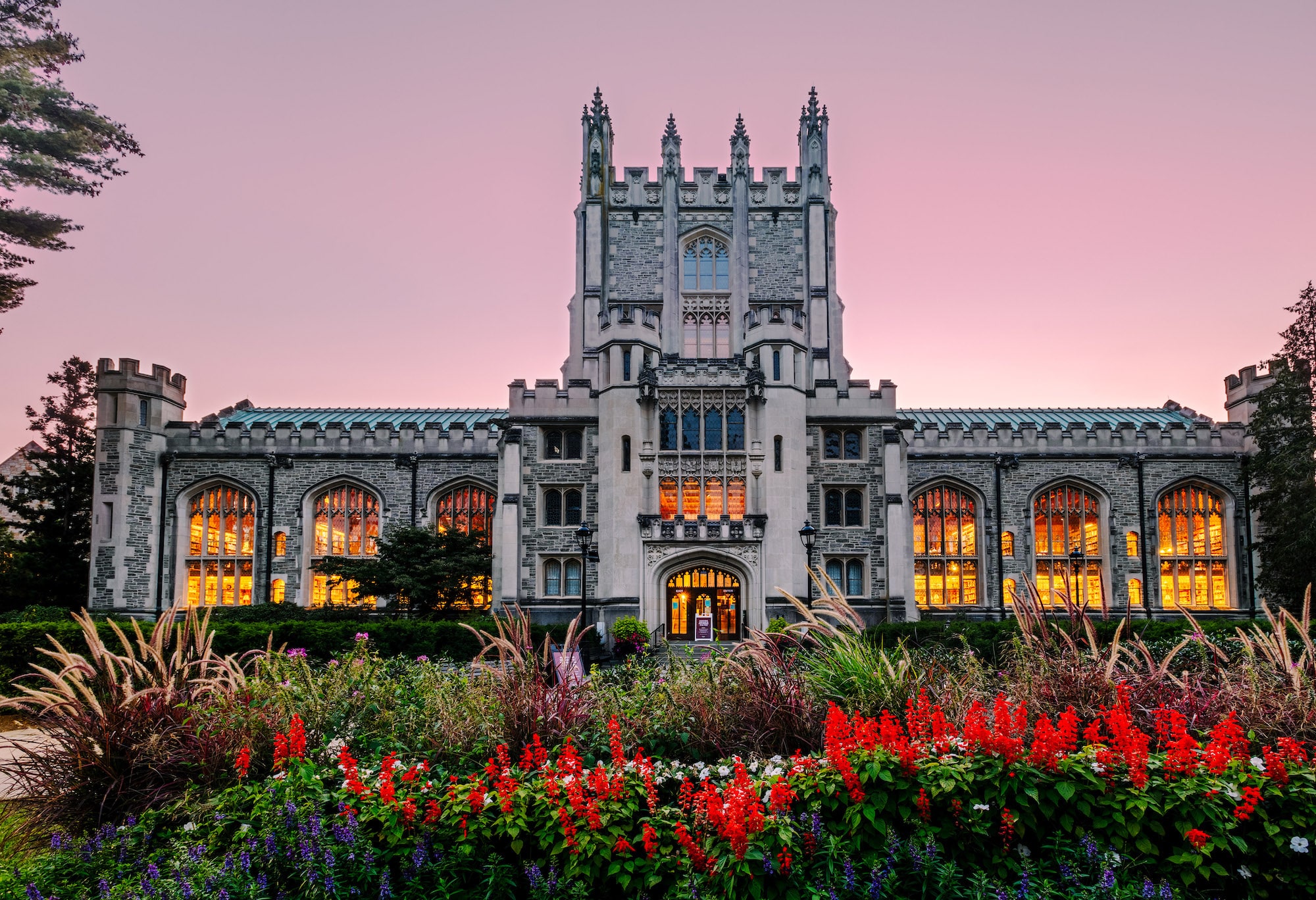 Thompson Library on the Vassar Campus at dusk