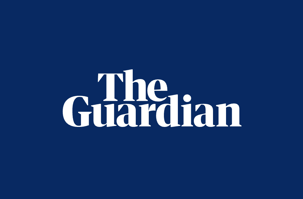 The Guardian logo, in a white serif font on a blue background.