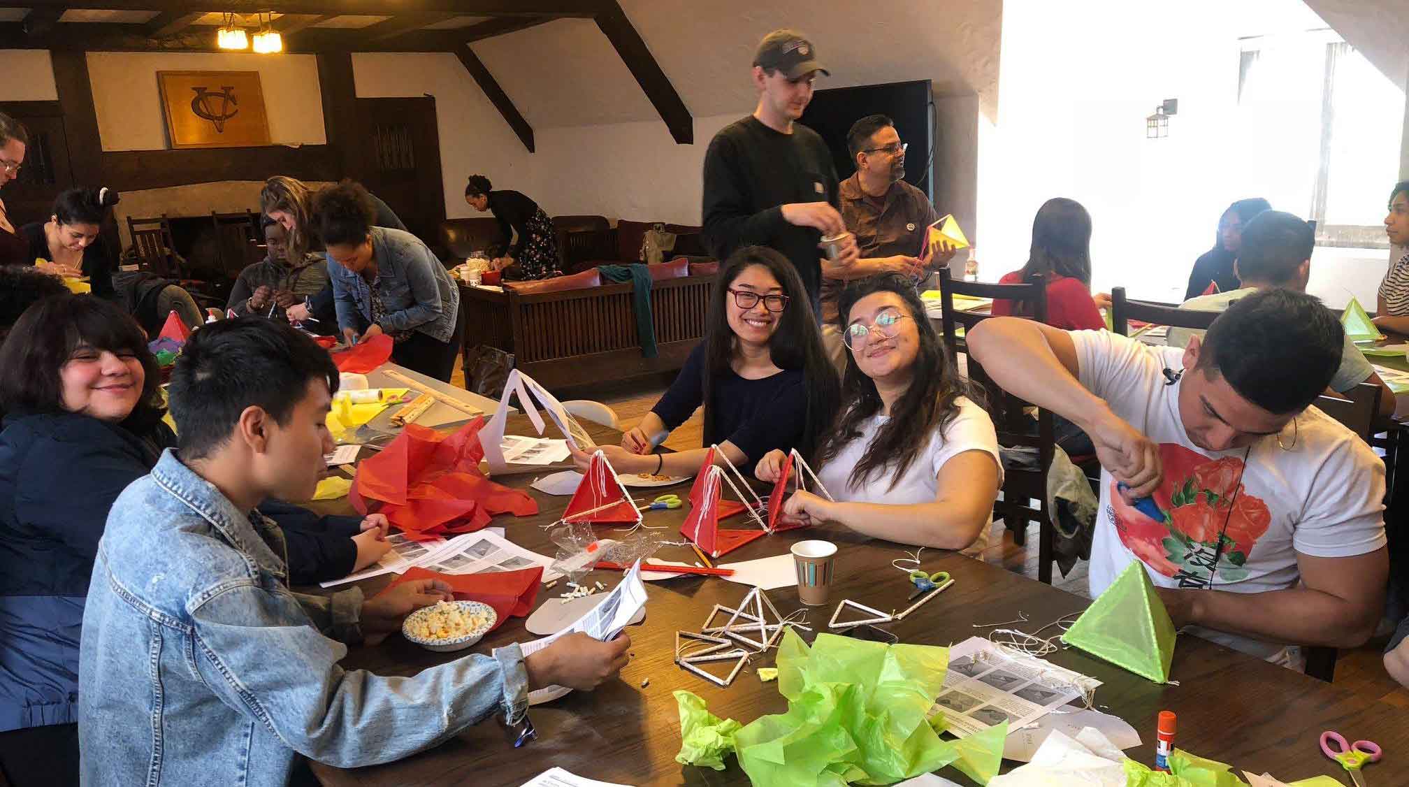 Students working at a table