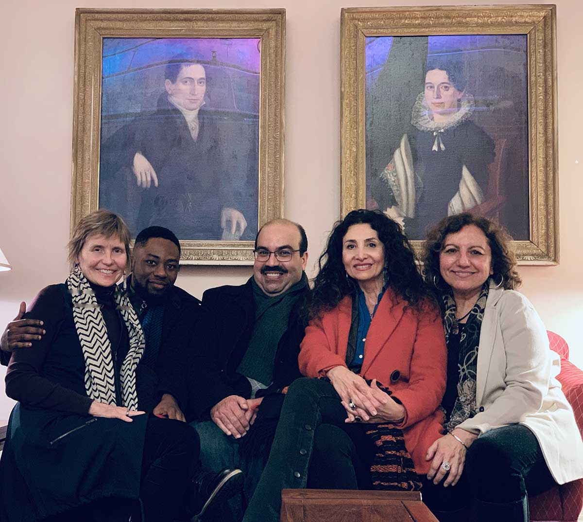 Left to right Prof. Becky Thompson (Simmons College), Gbenga Adesina (Nigerian poet and essayist), Prof. Mootacem Mhiri (Vassar College), Sholeh Wolpé (award-winning Iranian-American poet, playwright, and literary translator), and Zeina Azzam (Vassar Alumna and Palestinian American poet, editor, and community activist).