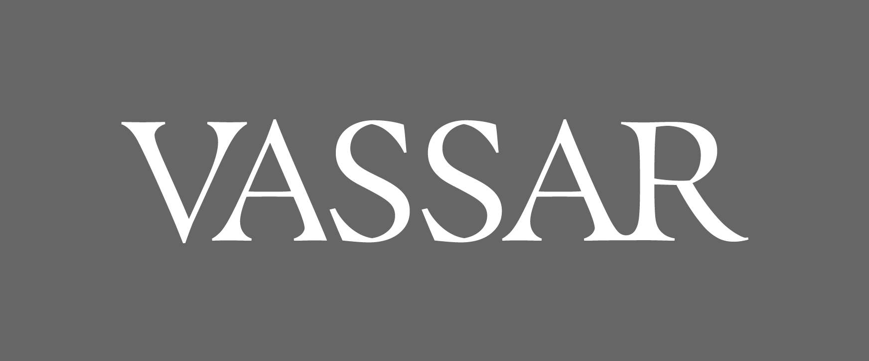 Vassar Wordmark with white text on a dark grey background