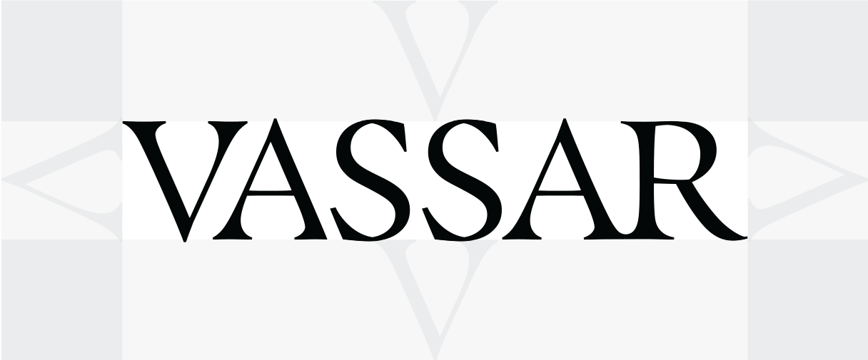 Vassar Wordmark with the V in Vassar used to measure the vertical and horizontal margin around the mark