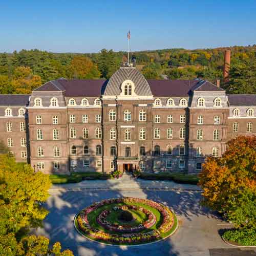 Aerial shot of Vassar’s Main Building