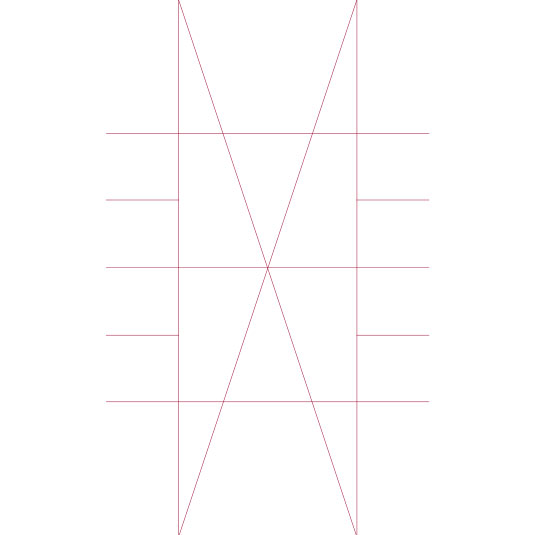A square pattern with thin red lines ending on one another and intersecting at right and acute angles 