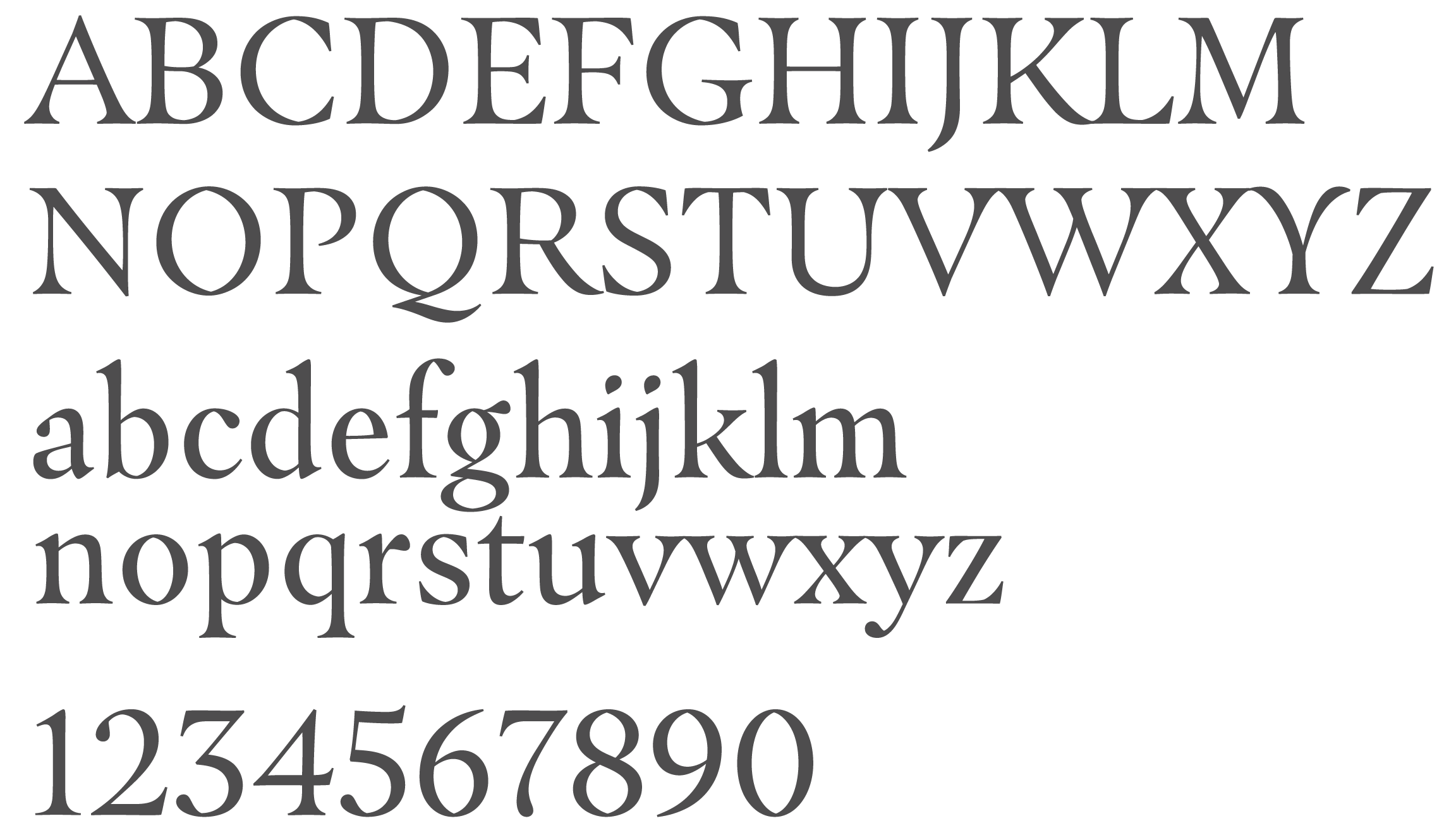 Masqualero type face displayed and an upper and lower case alphabet and numbers