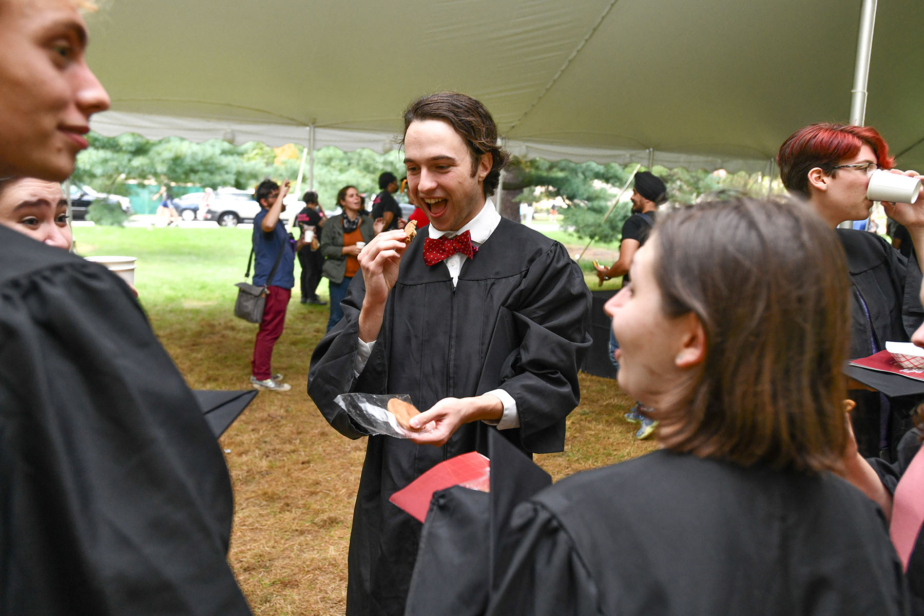 Students enjoy refreshments during the reception.