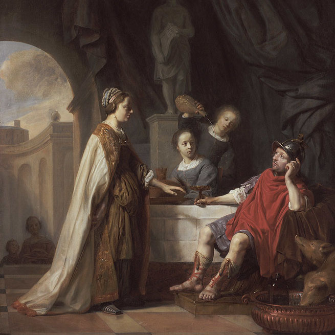 Salomon de Bray (Dutch, 1597–1664), Ulysses and Circe, ca. 1650, oil on canvas, 43 1/2 × 36 in. (110.5 × 91.5 cm), The Frances Lehman Loeb Art Center, Vassar College, Poughkeepsie, NY, Purchase, Pratt Fund; Francis Woolsey and Helen Silkman Bronson, class of 1924, Fund; Betsy Mudge Wilson, class of 1956, Memorial Fund; Suzette Morton Davidson, class of 1934, Fund  2001.5