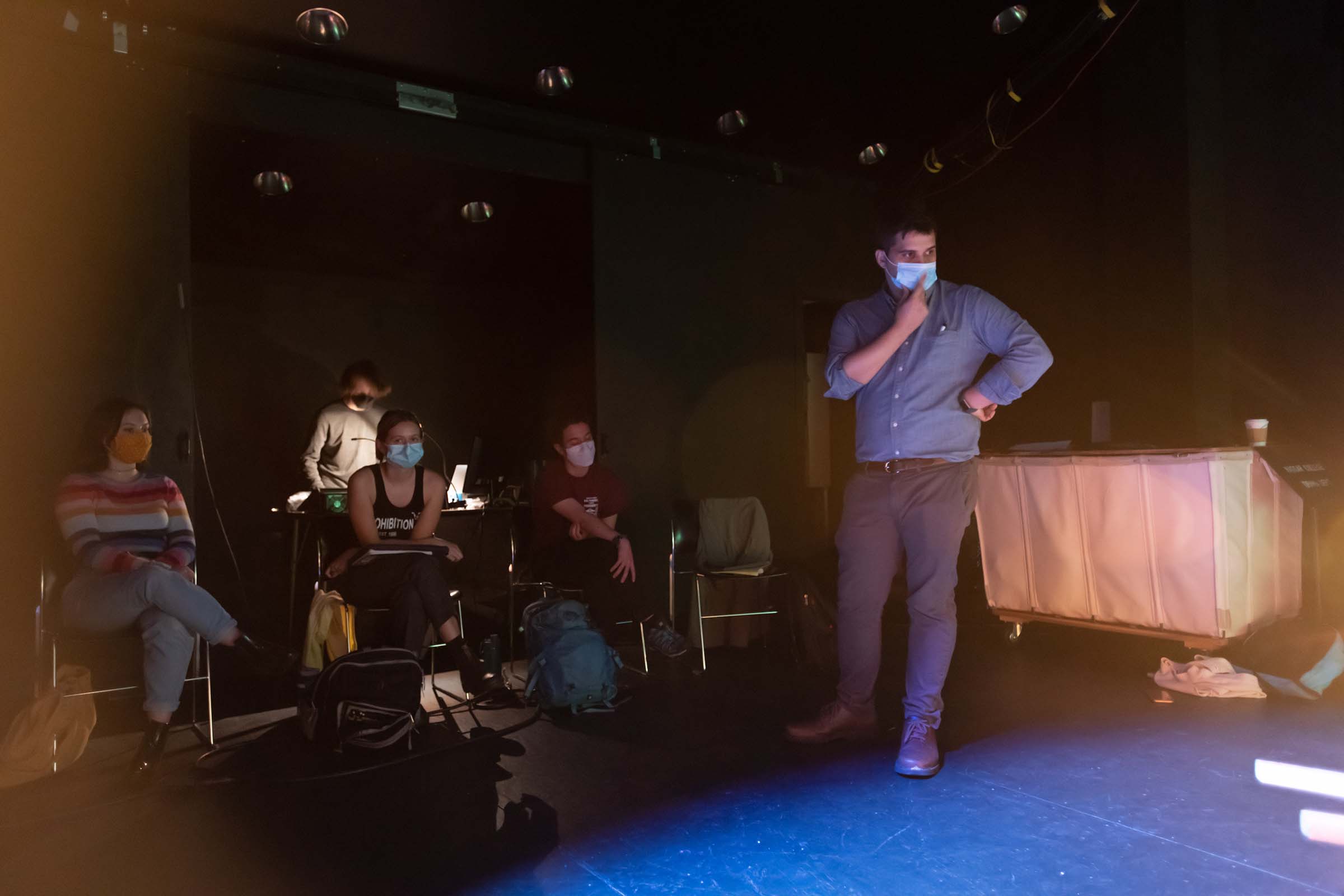 Baker leads a class in Stage Lighting