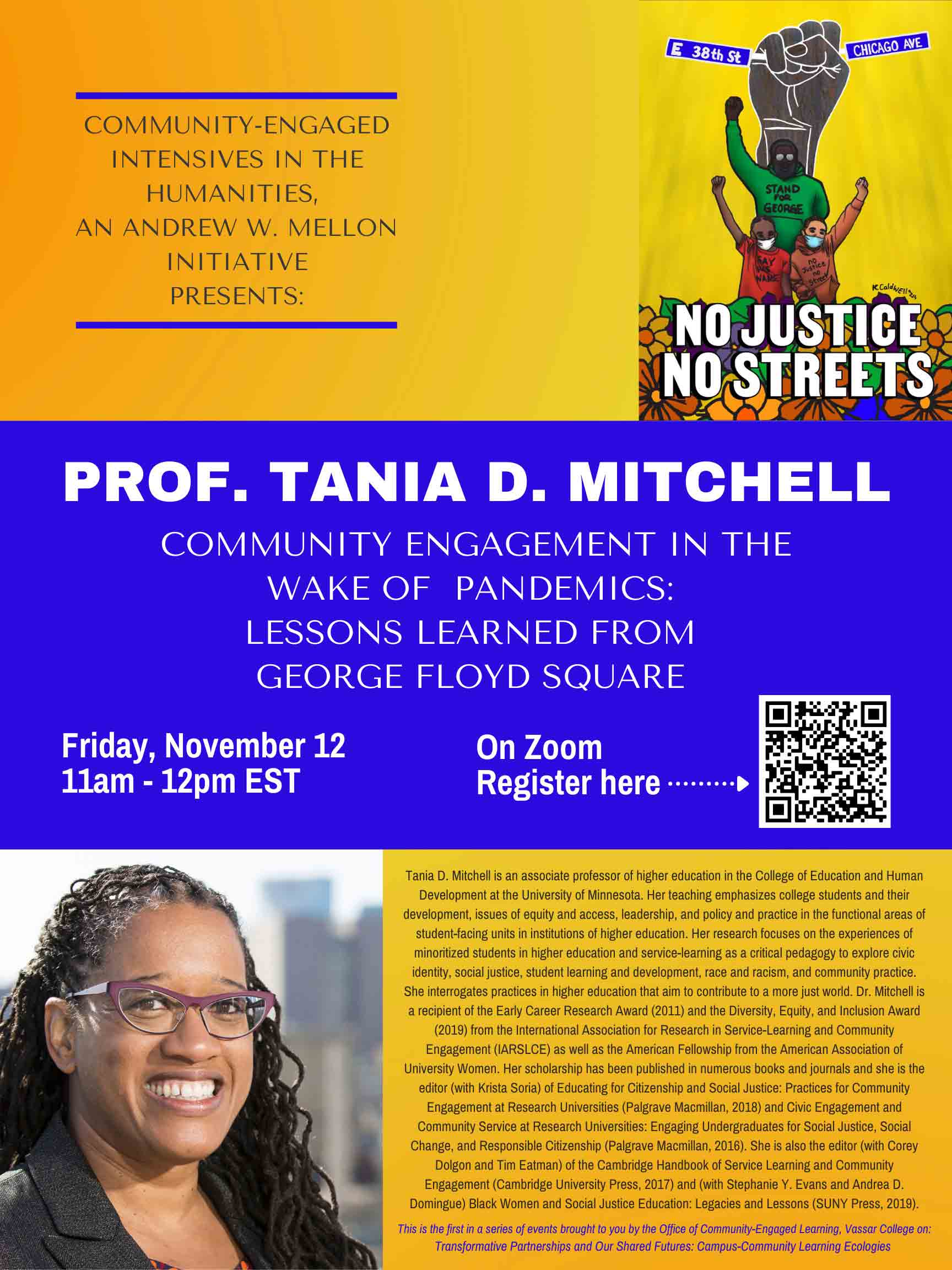 A poster for Tania Mitchell's lecture