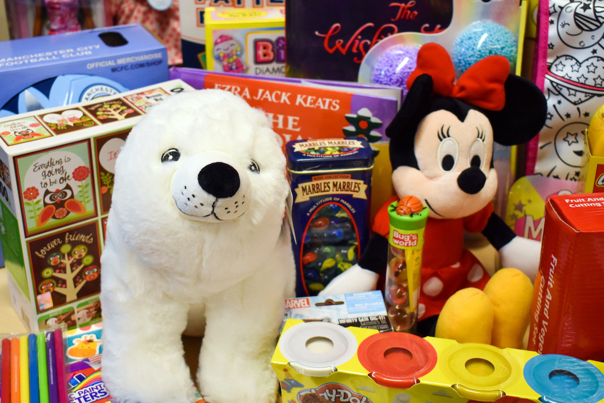 Toys, books and other gifts from members of the Vassar community were on display in the Office of Community-Engaged Learning. They will be distributed to children of local migrant farmworkers by Rural & Migrant Ministry