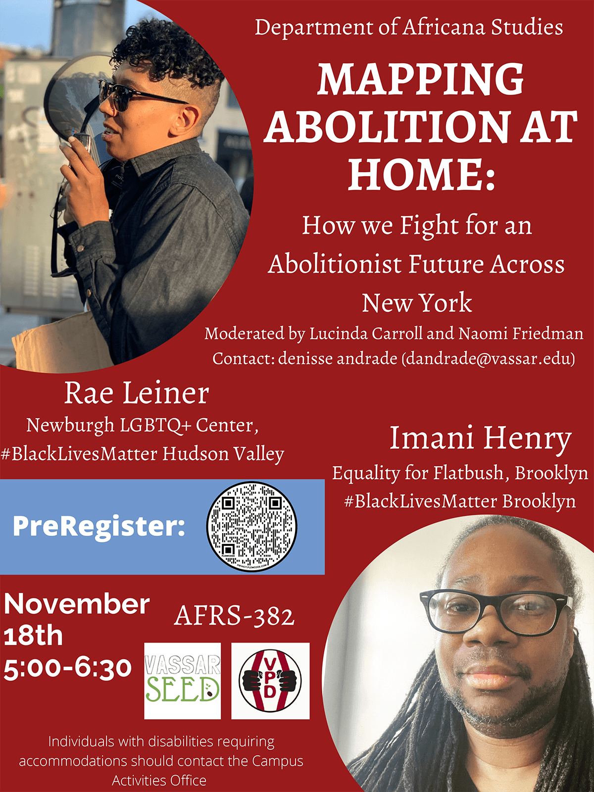 Department of Africana Studies: “Mapping Abolition at Home: How we Fight for an Abolitionist Future Across New York”. Moderated by Lucinda Carroll and Naomi Friedman. November 18th, 5–6:30 p.m.