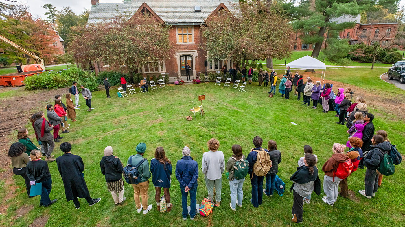About 50 members of the Vassar community attended the dedication of the labyrinth outside Pratt House.