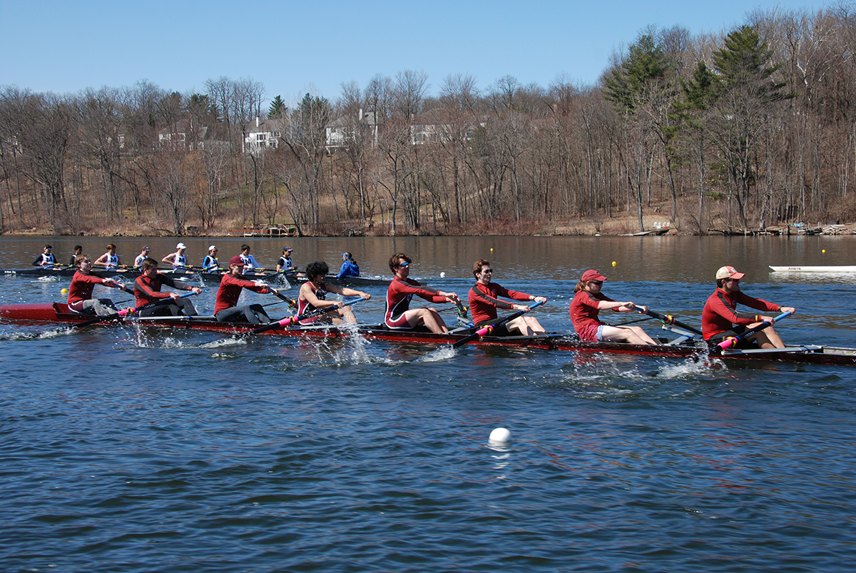 action shot of men's crew team