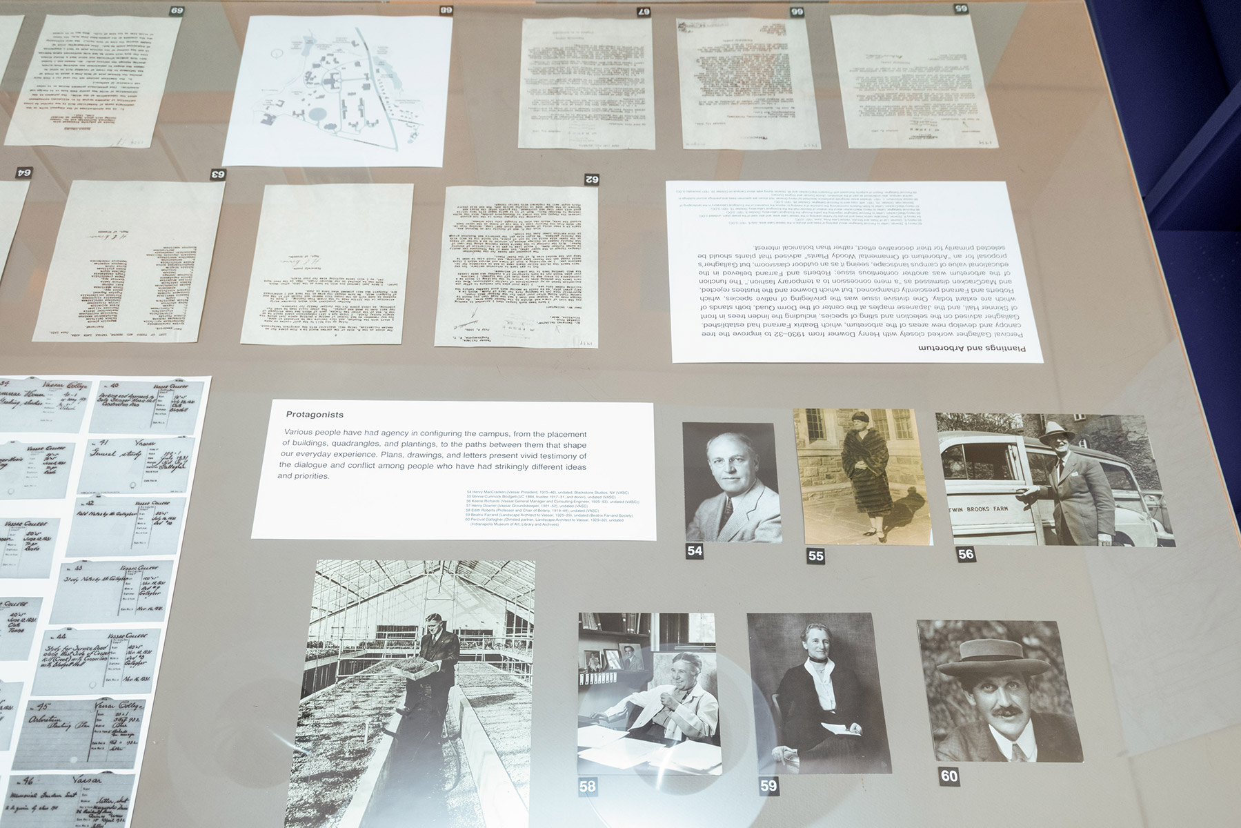 Various people have had agency in configuring the campus, from the placement of buildings, quadrangles, and plantings, to the paths between them that shape our everyday experience. Plans, drawings, and letters present vivid testimony of the dialogue and conflict among people who have had strikingly different ideas and priorities.