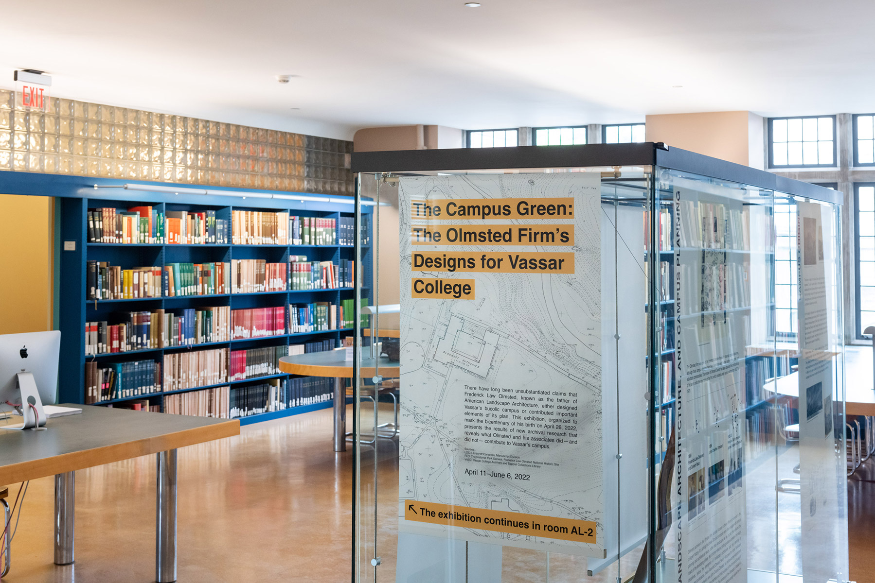 The exhibition, set in Vassar’s Art Library, is part of a series focusing on the history, preservation, and planning of the Vassar campus, organized by the Vassar Art Department.  