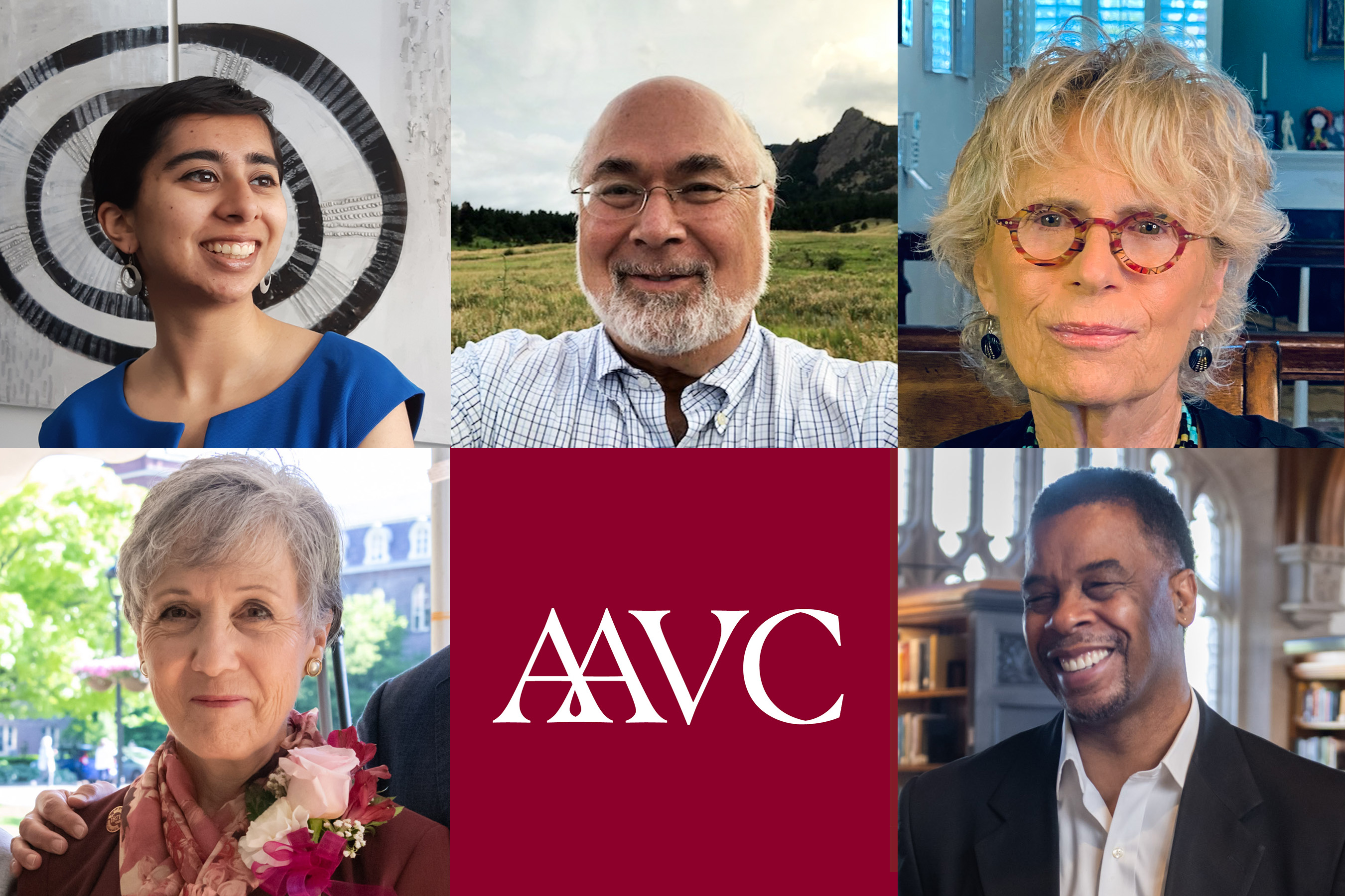 a collage of headshots of the five alums receiving AAVC award in 2022