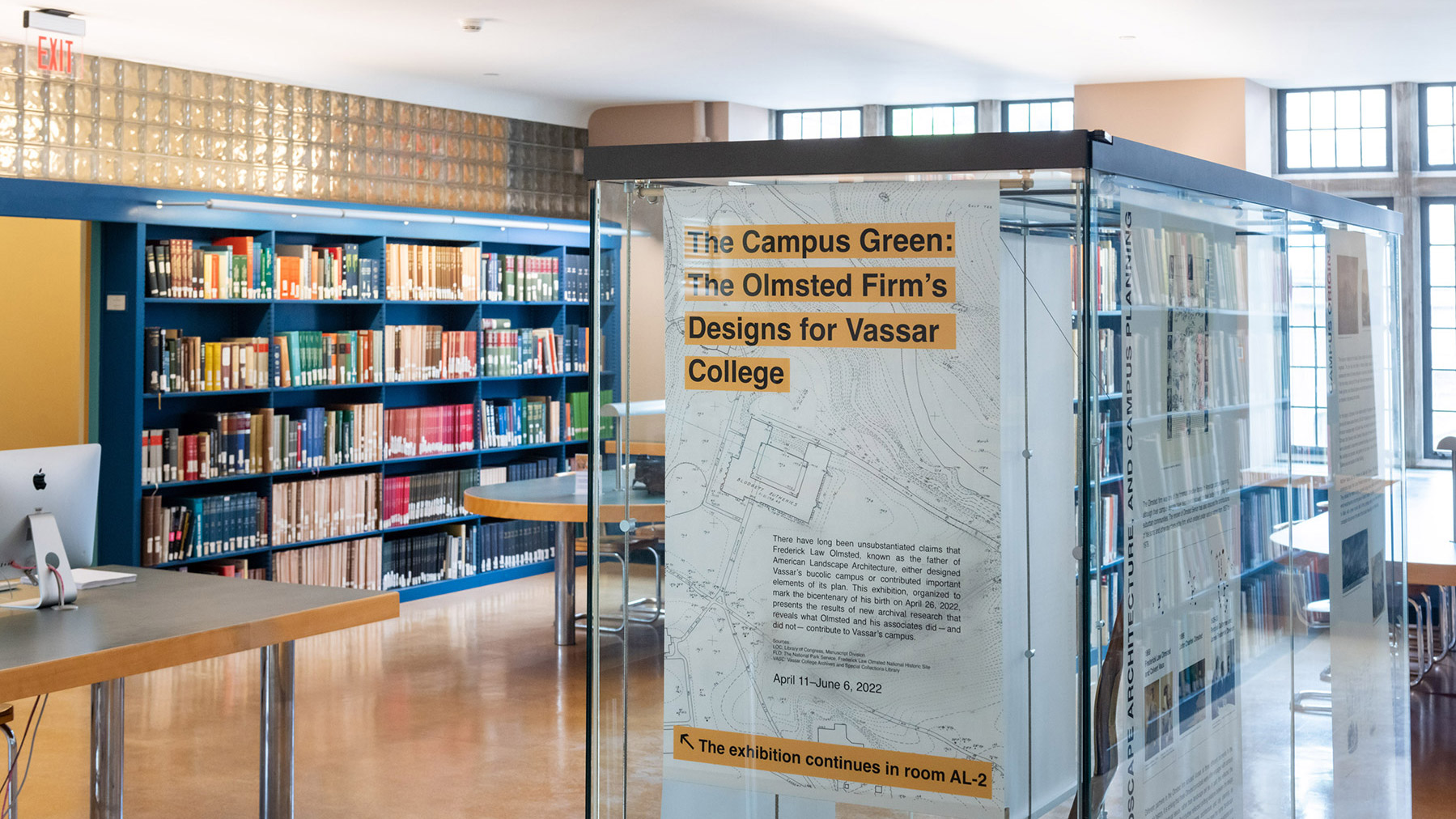 The exhibition, set in Vassar’s Art Library, is part of a series focusing on the history, preservation, and planning of the Vassar campus, organized by the Vassar Art Department.