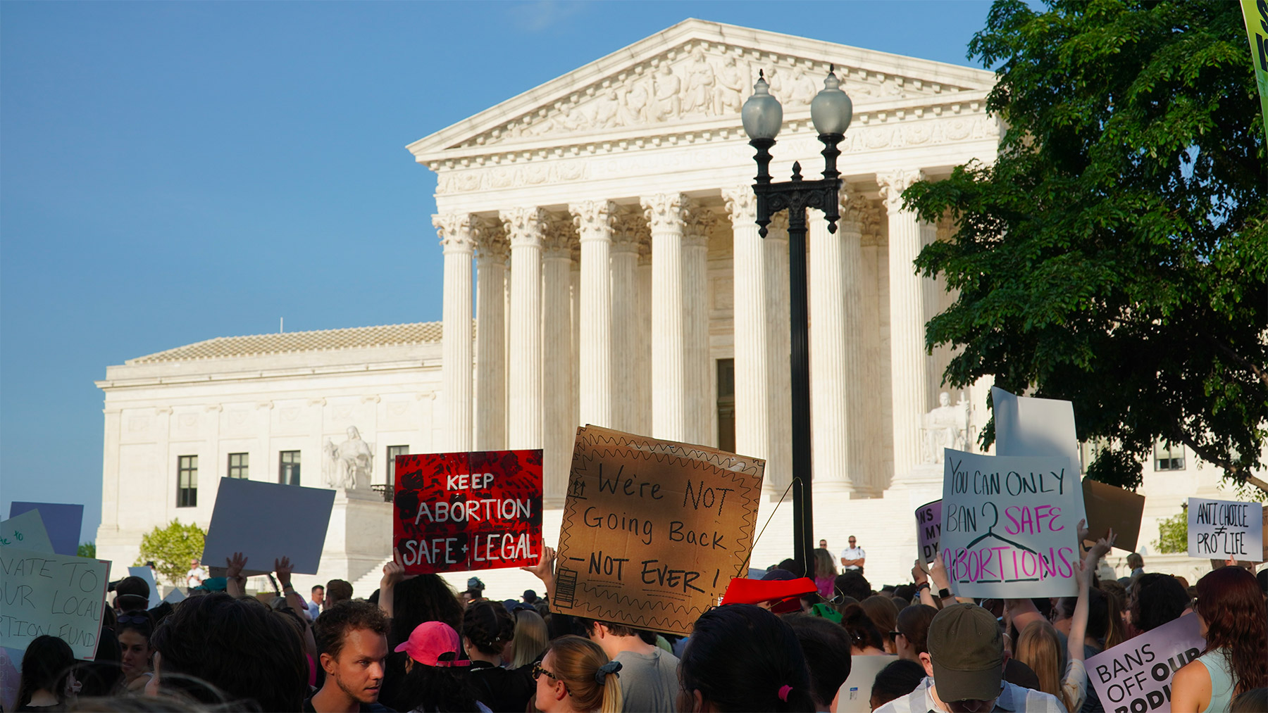 Protestors in front of the Supreme Court on May 3, after a leaked draft opinion showed the court was preparing to overturn Roe v. Wade and push women's rights back by half a century.