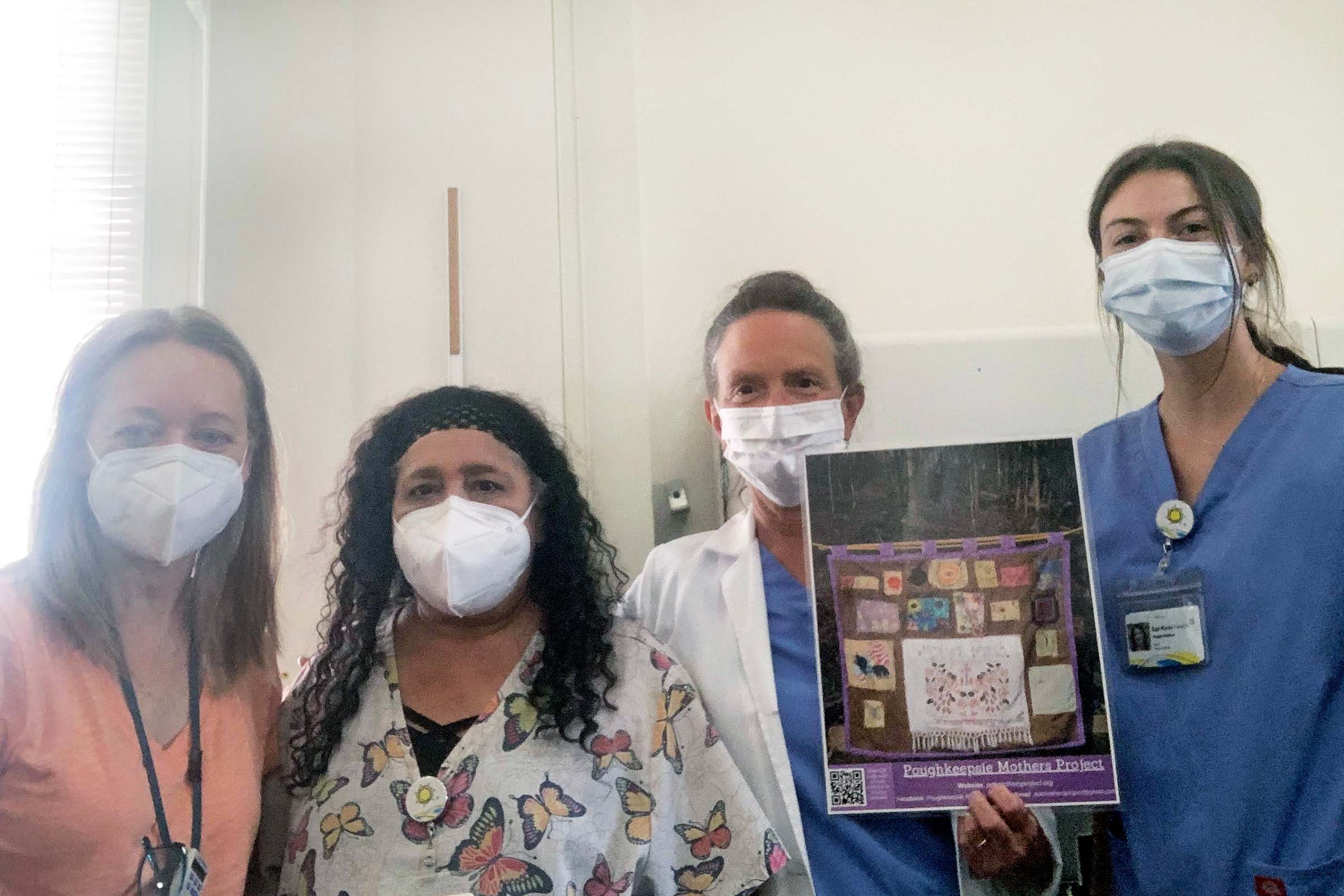 Margaret Rudbach ’24 (far right) worked with Vera Wisniewski (far left), Sun River Health Clinic Clinical Coordinator, and Mothers Project cofounders Ari Torres Rosado (second from left) and Kay Bishop.