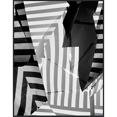 An abstract black-and-white photograph by Aaron Turner featuring striped patterns.