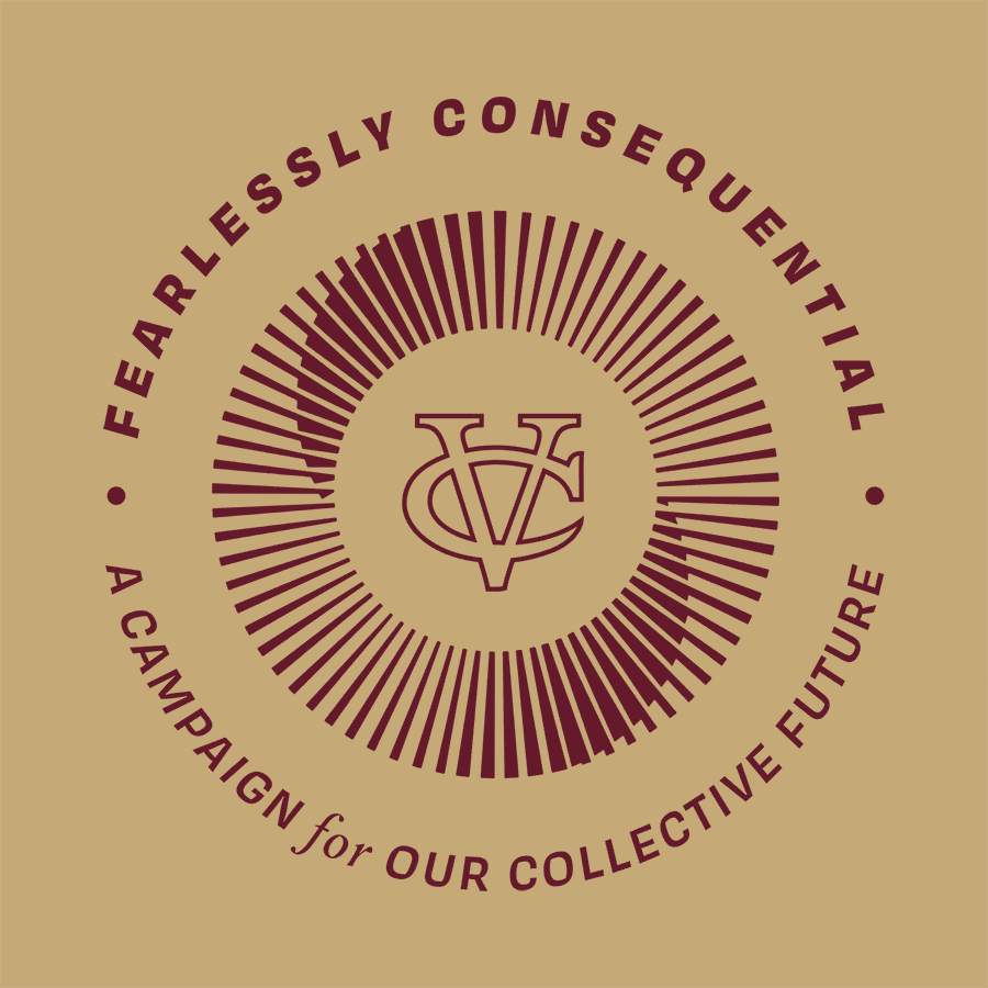 A Vassar College logo is encircled by the text "Fearlessly Consequential: A Campaign for Our Collective Future"