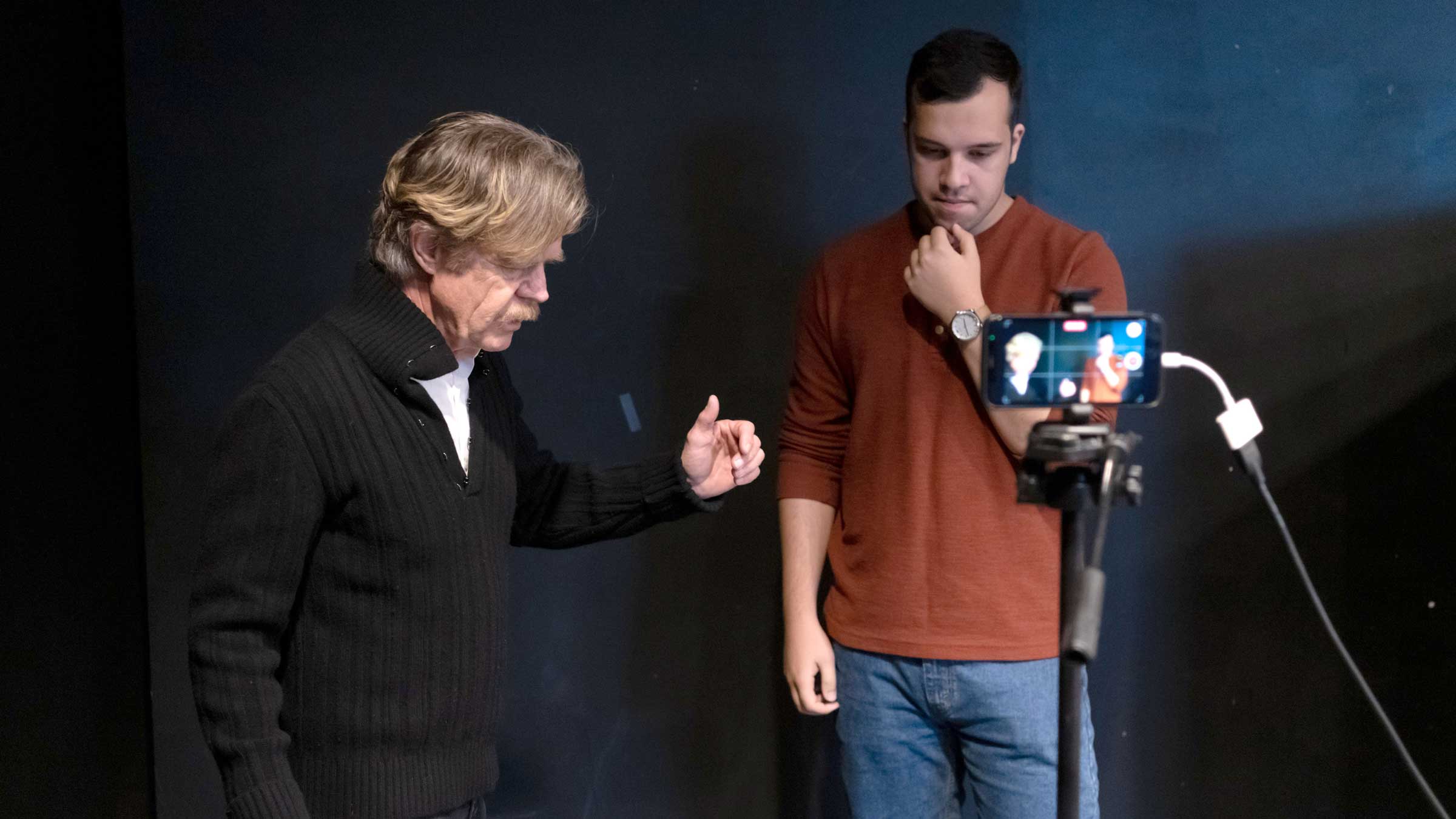 William H. Macy and student in MasterClass in front of a camera