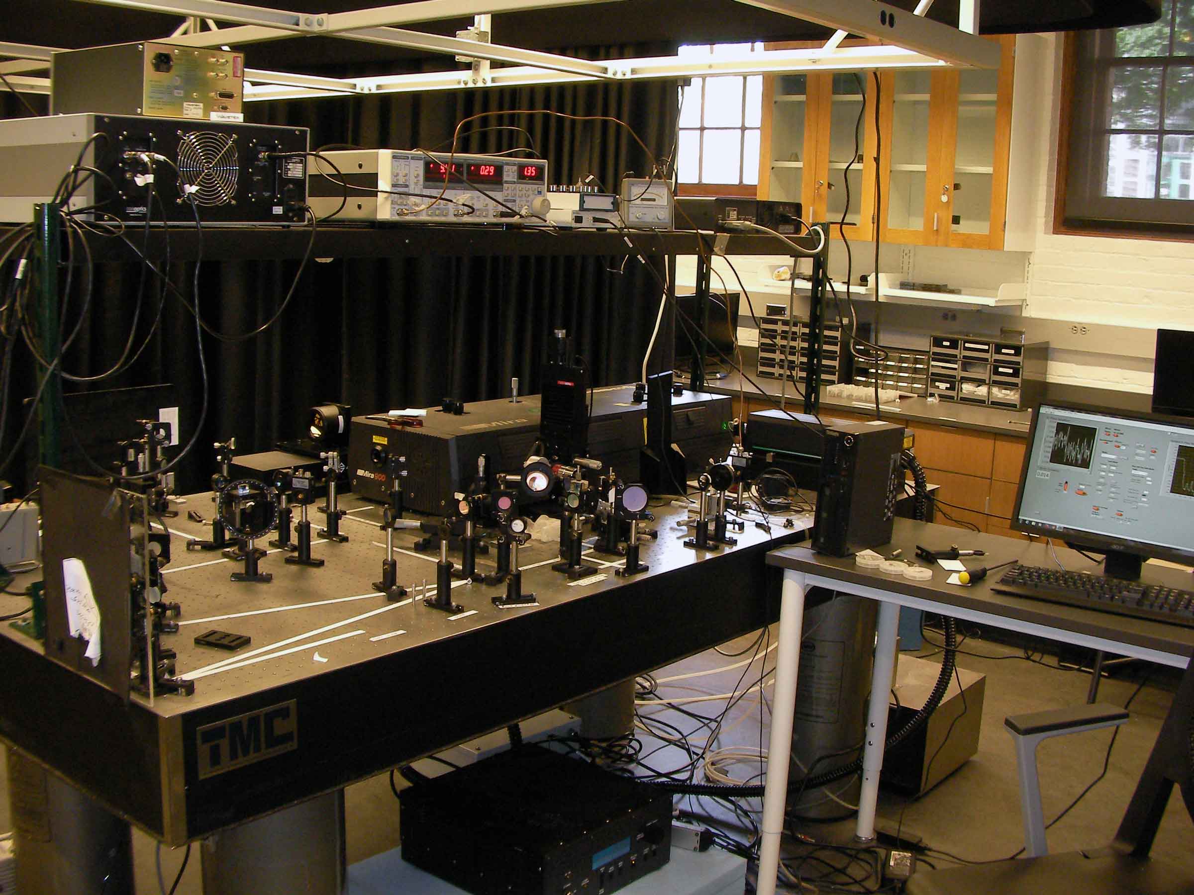 Vassar's Ultrafast Optics Laboratory - a table with intruments