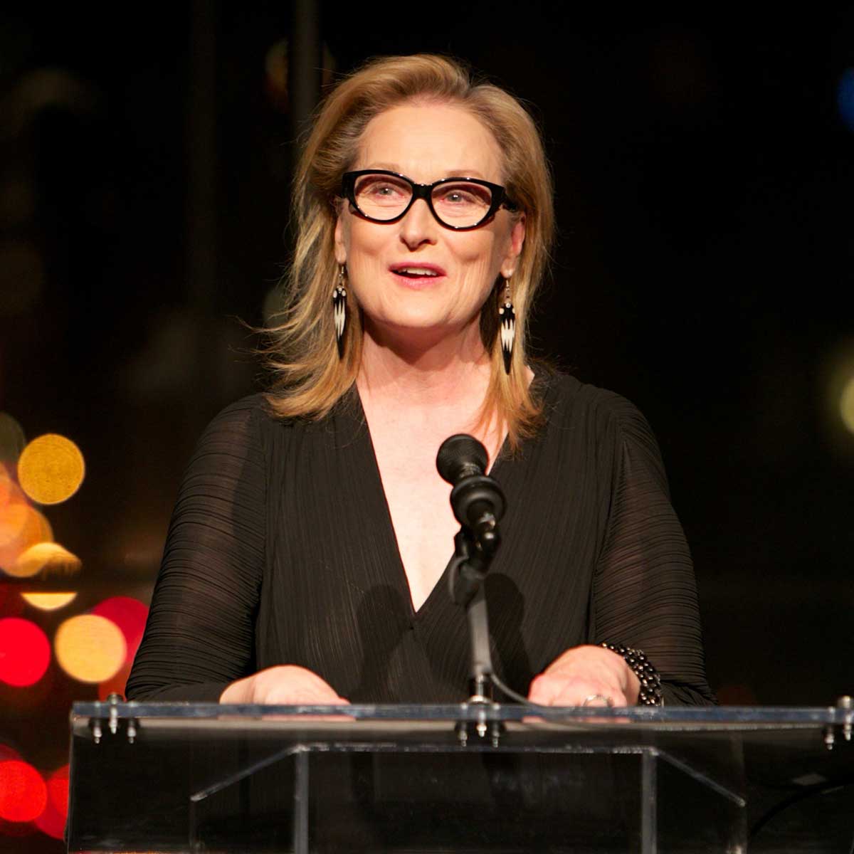 Meryl Streep addressing an audience off stage
