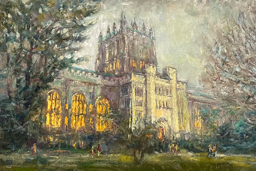 A paintings of Vassar’s Thompson Memorial Library.