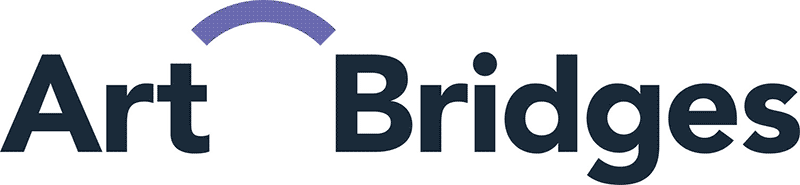 A logo that says "Art Bridges" with a purple bridge-like curve between the two words