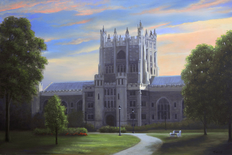 A paintings of Vassar’s Thompson Memorial Library.