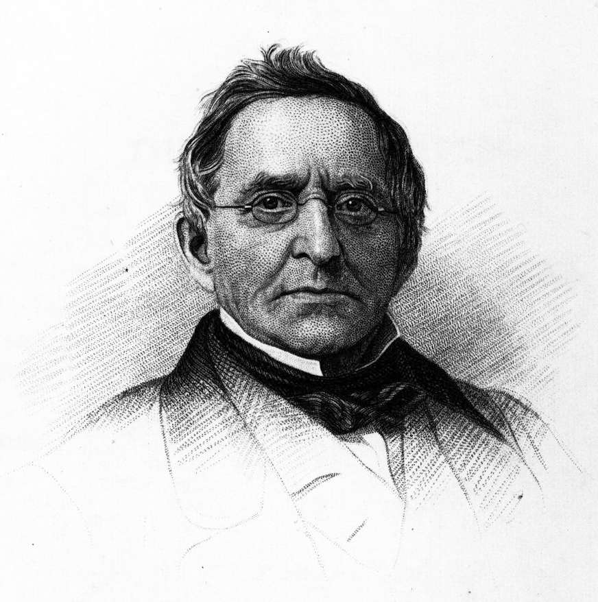 A monochrome engraving of Matthew Vassar, a person with glasses and short dark hair