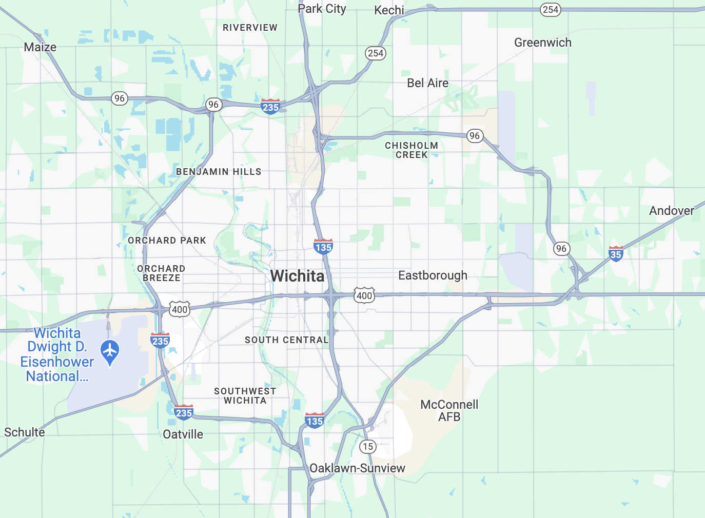 A screenshot of a map of Wichita, Kansas.