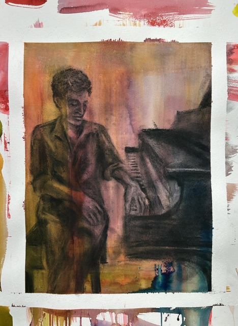 Illustration of a person next to a piano