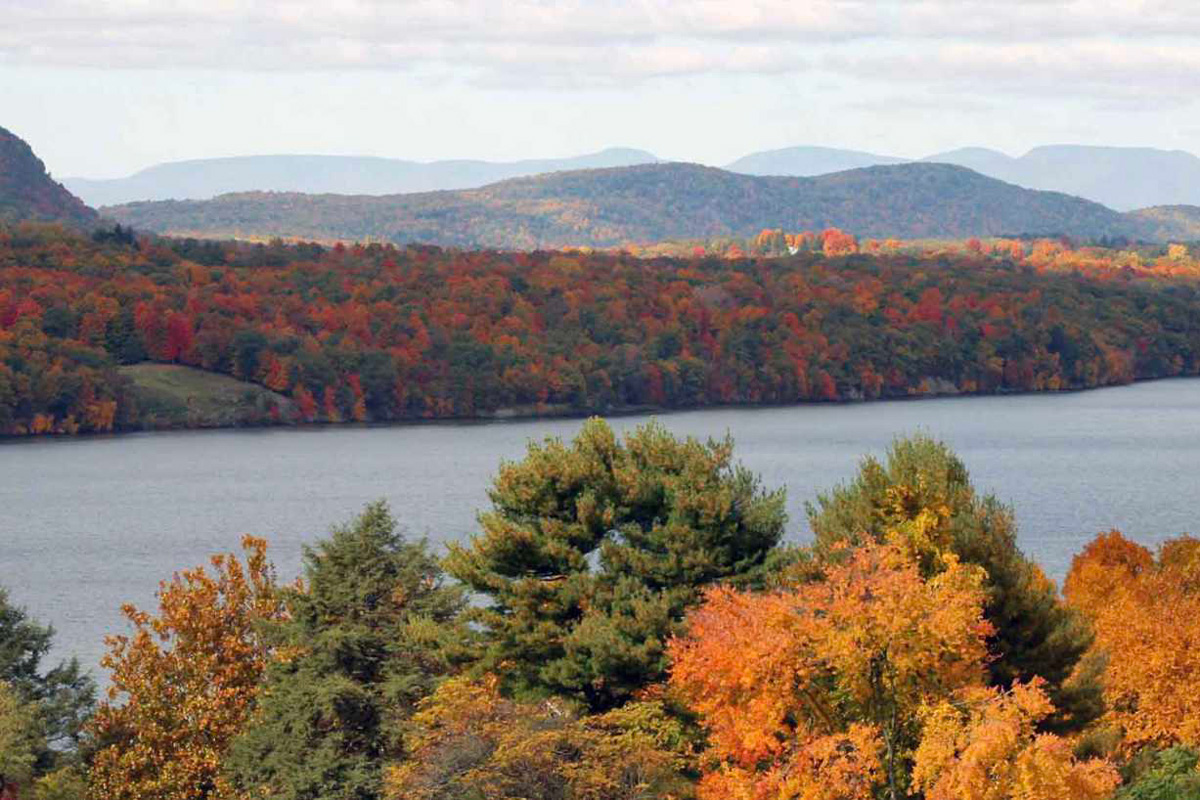 Hudson River fall foliage.