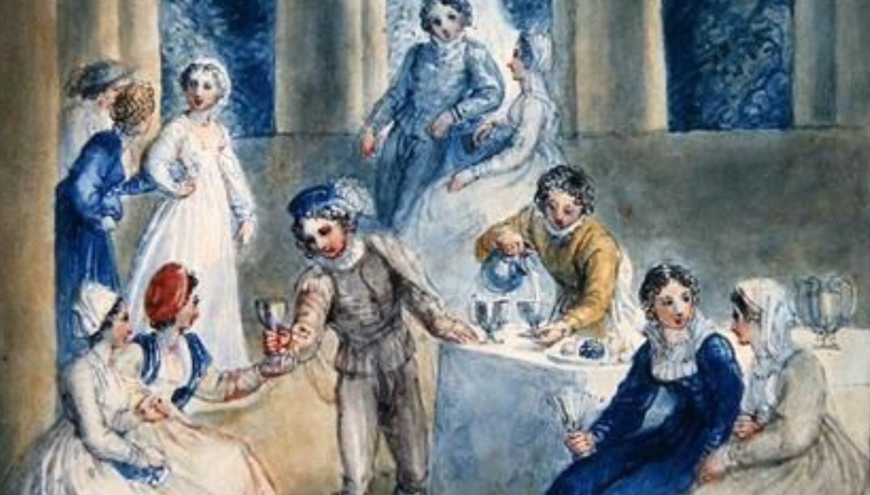 Detail of a painting depicting a social event in the fourteen century.