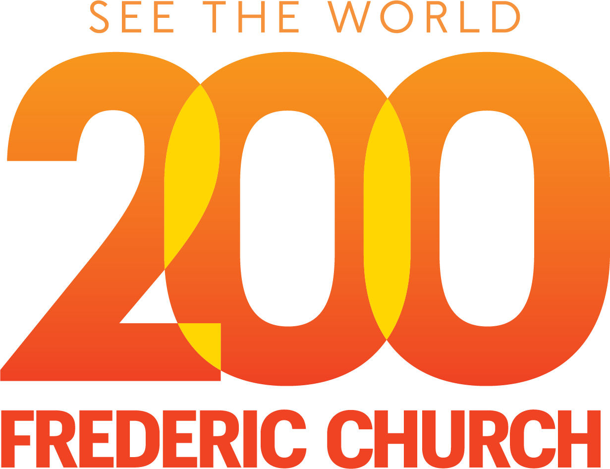 A bright orange typographic logo with the words "See The World; 200. Frederic Church".