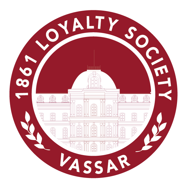 Vassar 1861 Loyalty Society round seal logo with Main Building depicted in the center of the seal.