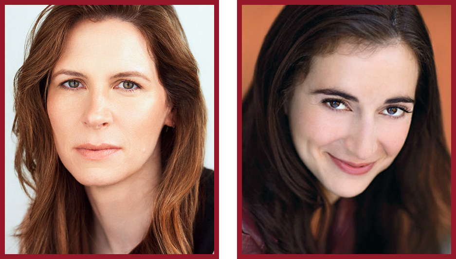 Two portrait headshots side by side. The first shows a person against a light background, and the second shows a person with long dark hair against a dark background.