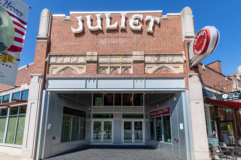 A building with a sign on the front.