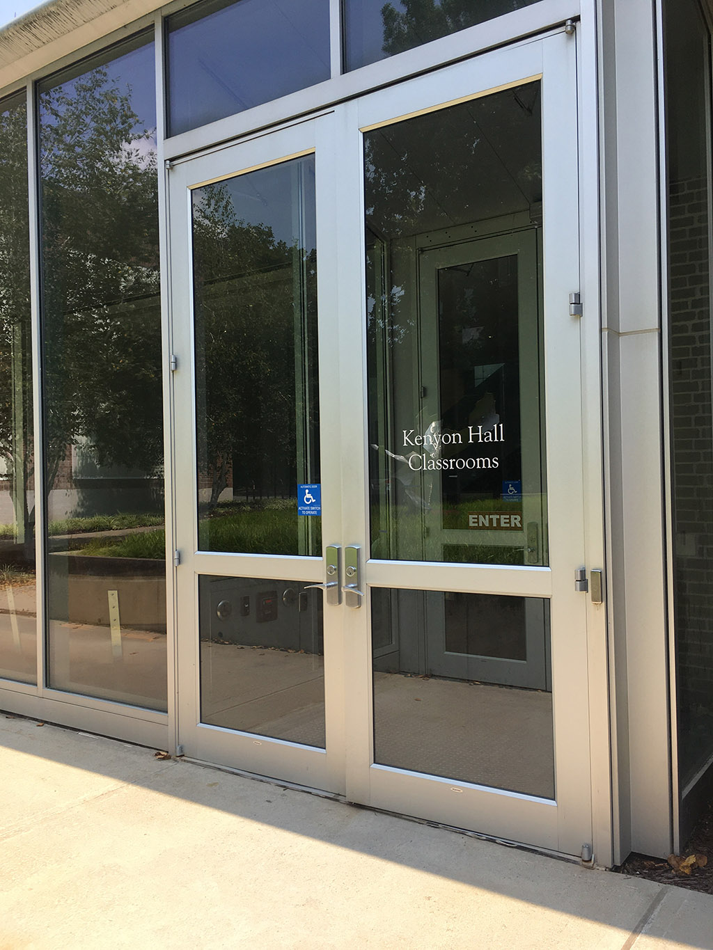 A glass doors on a building.