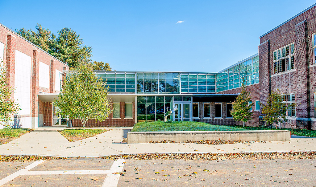 A building with glass windows.