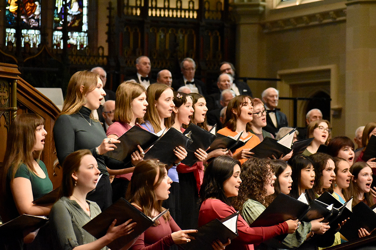 The Vassar College Choir and Vassar Treble Chorus perform together in concert.