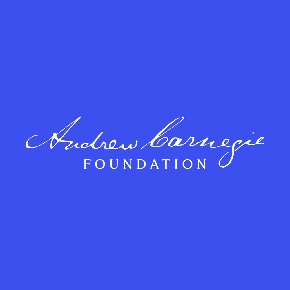 Blue field with white text that reads: Andrew Carnegie Foundation.