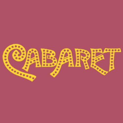 The word "CABARET" spelled out in yellow, marquee-style capital letters filled with dots, centered against a solid maroon background.