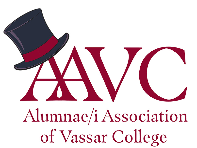 Alumnae/i Association of Vassar College logo with a tilted top hat and burgundy hatband.