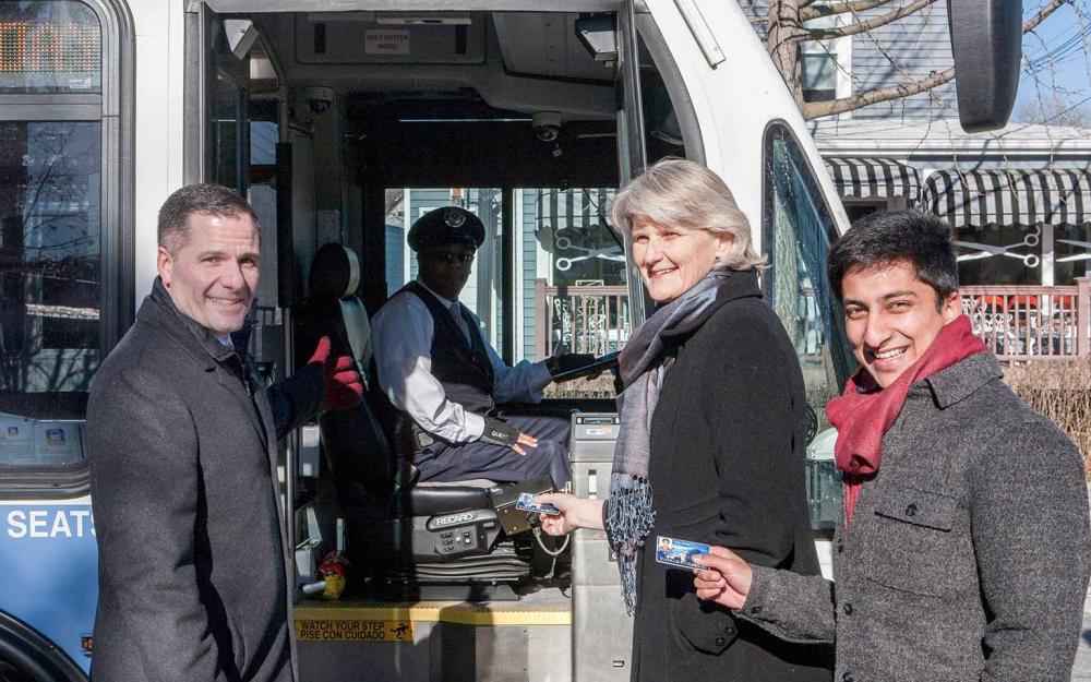 President at the bus.